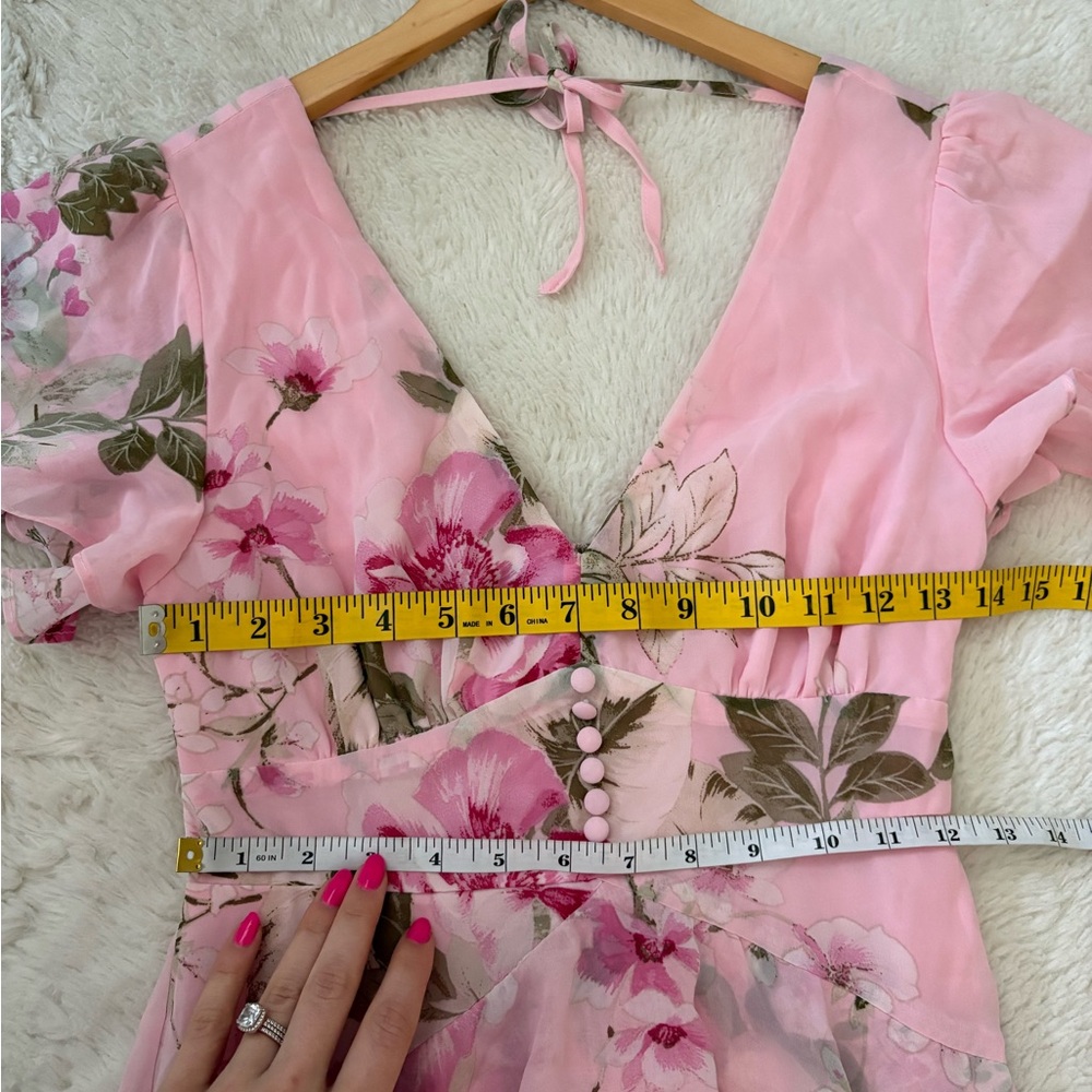 Lulus Midnight Mood Pink Floral Print Tiered Maxi Dress Size XS Feminine Wedding - Picture 6 of 13